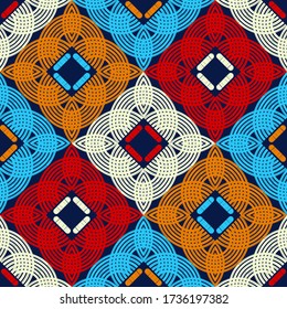Geometry. Design with manual hatching. Ethnic boho ornament. Seamless background. Tribal motif. Vector illustration for web design or print.