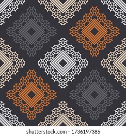 Geometry. Design with manual hatching. Ethnic boho ornament. Seamless background. Tribal motif. Vector illustration for web design or print.