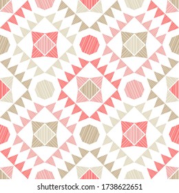 Geometry. Design with manual hatching. Ethnic boho ornament. Seamless background. Tribal motif. Vector illustration for web design or print.