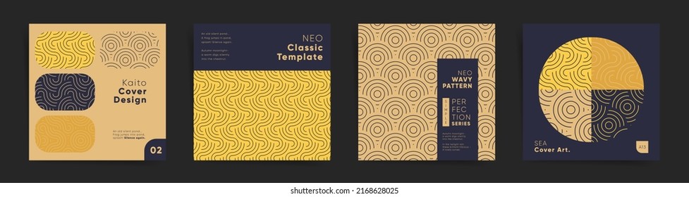 Geometry design square cover for book or catalog template set. Geometric oriental asian album cover, poster or presentation background. Business identity or promotion in premium japanese style.