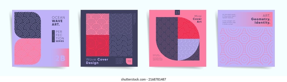 Geometry design square cover for book or catalog template set. Geometric oriental asian album cover, poster or presentation background. Business identity or promotion in minimal japanese style.