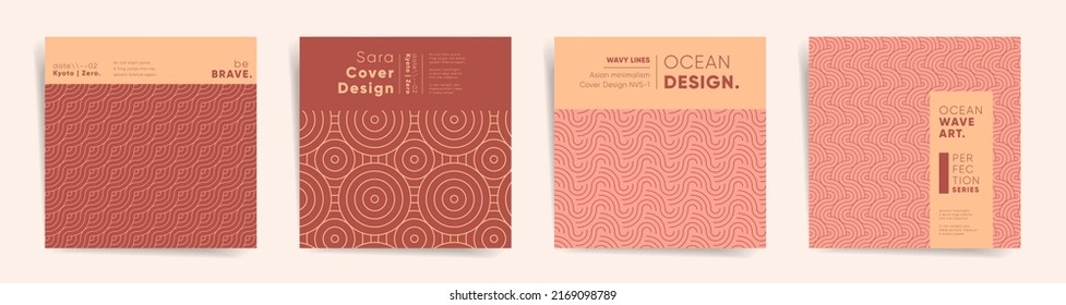 Geometry design square cover for book or catalog template set. Geometric oriental asian album cover, poster or presentation background. Business identity or promotion in tradition japanese style.