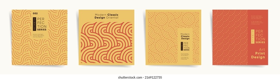 Geometry design square cover for book or catalog template set. Geometric oriental asian album cover, poster or presentation background. Business identity or promotion in vintage japanese style.