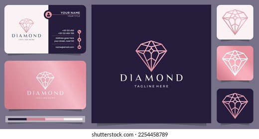 logotipo de gema de diamantes de geometría con línea abstracta, inspiración del logotipo de joyería minimalista, color de rosa dorado.