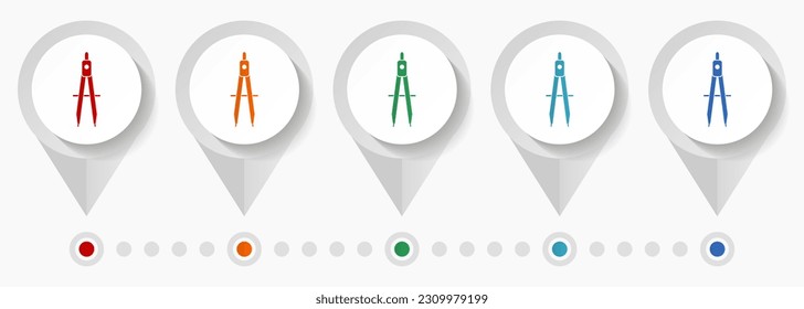 Geometry, education concept vector icons, editable infographic template, set of colorful flat design pointers