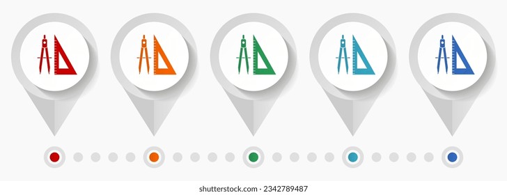 Geometría, concepto educativo iconos vectoriales, plantilla infográfica editable, conjunto de punteros de diseño plano coloridos