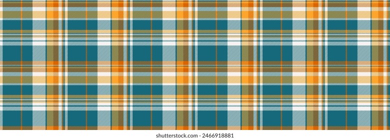 Geometry fabric textile plaid, fashionable pattern background vector. Gift paper tartan seamless texture check in cyan and orange color.