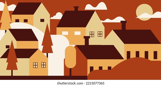 Geometry flat illustration of house landscape