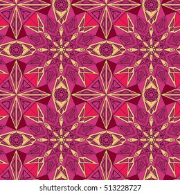geometry Floral ornament pattern. Black and white round texture in vector. Abstract floral pattern. Meditation anti stress page. Red seamless pattern. vintage asian texture motive.