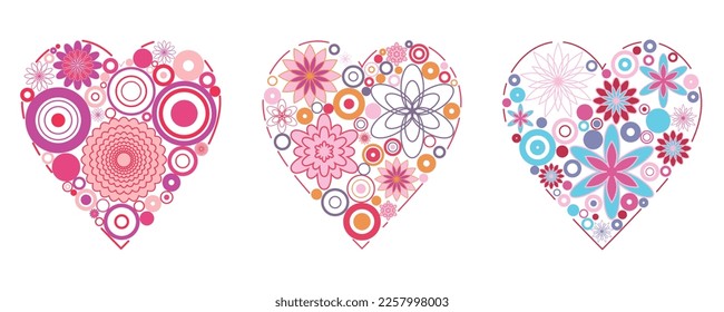 geometry flower circle pattern in hearts shape icon vector illustrations EPS10