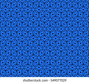 geometry flower pattern. Seamless. Arabesque. vector illustration. black on blue