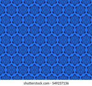 geometry flower pattern. Seamless. Arabesque. vector illustration. black on blue