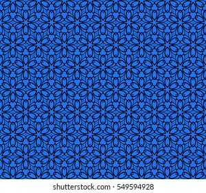 geometry flower pattern. Seamless. Arabesque. vector illustration. black on blue