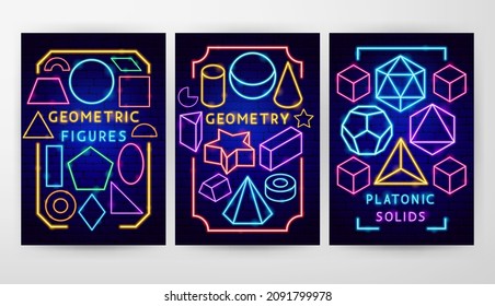 Geometry Flyer Concepts. Vector Illustration of Platonic Solids Promotion.