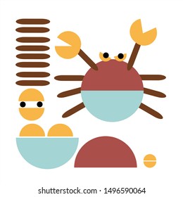 Geometry game with different shapes to compose a Crab  image or others. Kids Learning concept.