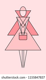 geometry girl vector origami concept,strong women line art,lady logo for wedding card, simple design girl from paper cut, Paper princess.  