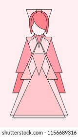 geometry girl vector origami concept,strong women line art,lady logo for wedding card, simple design girl from paper cut, Paper princess.
