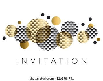 Geometry gold and black circles element for header, card, invitation, poster. Vector luxury abstract illustration with geometric textured shapes.