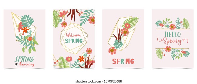 Geometry gold spring invitation card with flower,leaf and frame