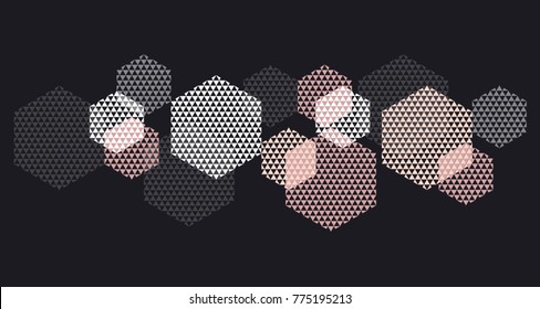 Geometry header in pastel color vector illustration. Concept triangle and hexagon pattern for surface design. Abstract pattern in black, pastel pink and gray on white background. geometry composition