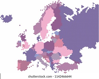 Geometry hexagon form of Europe map on white background. Vector illistration.