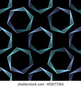 Geometry hexagon line seamless pattern in vector in white green Turquoise blue black 