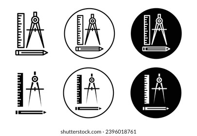 Geometry icon. architect or civil engineering student draft drawing or blueprint measuring tool equipment to draw with ruler, divider and geometric instrument vector line logo. geometry math tool