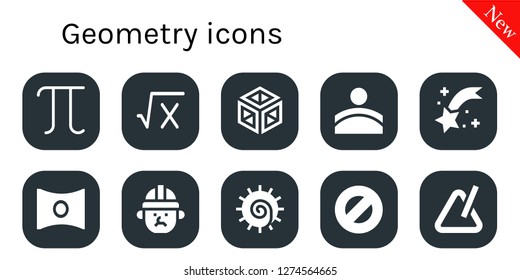  geometry icon set. 10 filled geometry icons. Simple modern icons about  - Pi, Math, Crystal, Convex, Shooting star, Panorama, Architect, Chakra, Protractor, Triangle