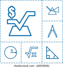 Geometry icon. set of 6 geometry outline icons such as mathematical square, compass, square root, triangle, circle