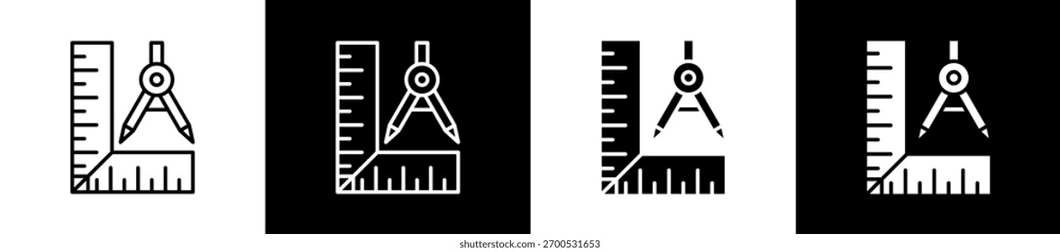 Conjunto de iconos de geometría en línea y estilo de glifo sobre fondo blanco y negro