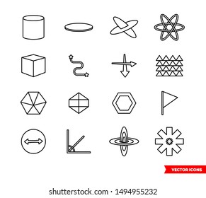 Geometry icon set of outline types. Isolated vector sign symbols. Icon pack.