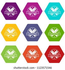 Geometry icons 9 set coloful isolated on white for web