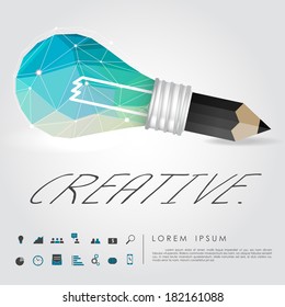geometry idea light bulb and pencil write creative word with business icon vector