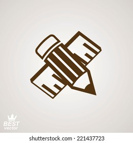 Geometry idea vector icon detailed edit pencil with a measurement line. Graphic stylized engineering tool, industry design symbol.