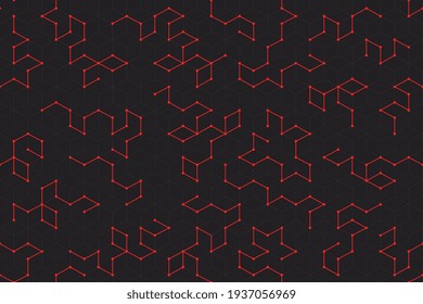 Geometry isometric layered seamless pattern for your landing page, web, app design. Square and lines editable tracery wallpaper with geometric elements futuristic style. Tecnology construction.
