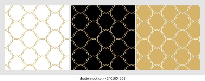 Geometry line hexagonal seamless pattern. Golden Vector background set. Christmas decoration Design