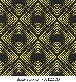 Geometry line rhombus pattern; abstract yellow and black seamless background