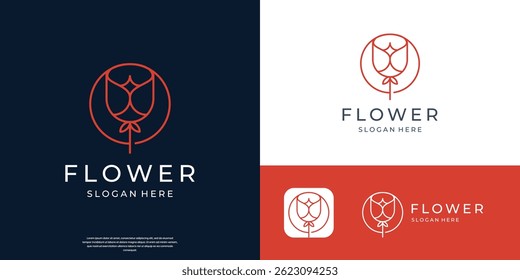 flor de logotipo de estilo de linha de geometria em um conceito de forma de círculo.