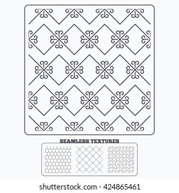 Geometry material design textures. Vintage ornament and rood tile seamless textures. Linear geometric patterns. Modern textures. Seamless patterns.