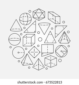 Geometry mathematics illustration. Vector concept round math symbol made with outline geometric shapes