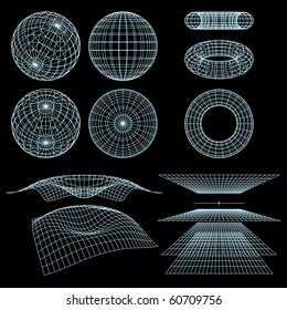 Geometry, Mathematics and Perspective Wireframe Symbols. Vector Illustration