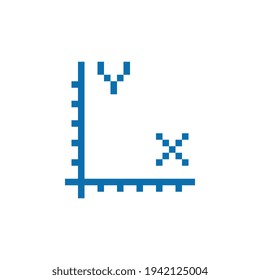 Geometry and mathematics, x and y axis, graphics, pixel art icon. Knitted design. Design for logo, stickers, web, mobile app. 8-bit sprites. Isolated vector illustration.