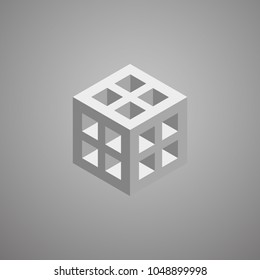 geometry minimal cube logo concept, vector icon template, grey realistic