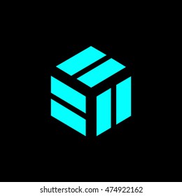 geometry minimal logo concept, blue cube vector icon template