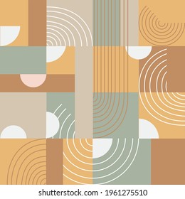 Geometry is a minimalistic art poster with simple shapes, stripes and shapes. Abstract vector design template in scandinavian style for branding, web banner, business, fashion, print on fabric
