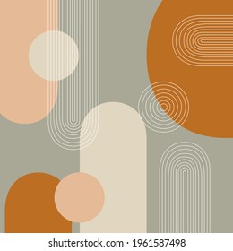 Geometry is a minimalistic art poster with simple shapes, stripes and shapes. Abstract vector design template in scandinavian style for branding, web banner, business, fashion, print on fabric