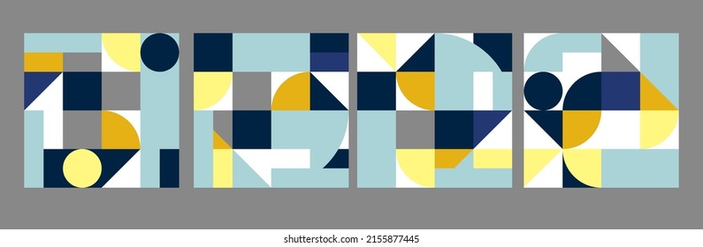 Geometry minimalistic artwork poster. Abstract vector pattern design in Scandinavian style. Simple shape and figure of blue and yellow.