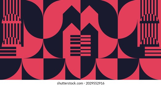 Afiche de arte minimalista geométrico con forma y figura simple. Resumen de diseño de patrones vectoriales en estilo escandinavo para banner web, presentación de negocios, paquete de marca, impresión de tela, papel tapiz