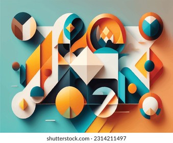 Afiche de arte minimalista geométrico con forma y figura simple. Resumen de diseño de patrones vectoriales en estilo escandinavo para banner web, presentación de negocios, paquete de marca, impresión de tela, papel tapiz