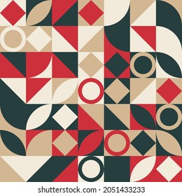 Geometry minimalistic christmas style seamless pattern with rectangles, squares, circles, simple shape and figure. Abstract vector design template for web banner, corporate identity, print fabric.